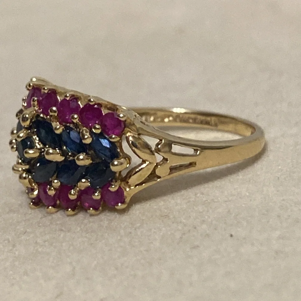 14K Gold Sapphire And Ruby Ring - Picture 4 of 10